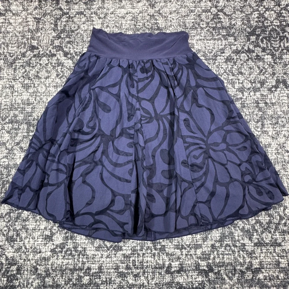 J.Crew Navy Blue Burnout Floral Skirt Wide Waistband Flared Mini Small‎